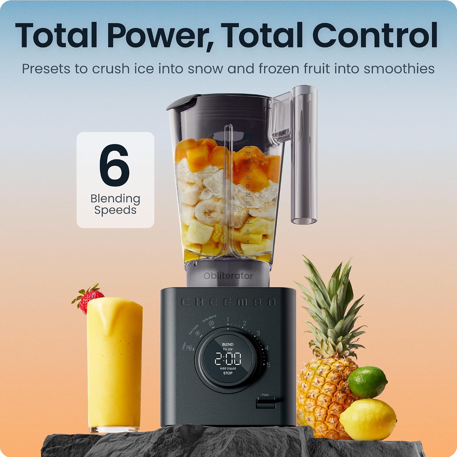 Chefman Obliterator 48 oz Countertop Blender for Smoothies, 1380W Motor to Crush Ice, Nuts, and Frozen Fruit with Stainless Steel Blade, Auto Blend Function, Includes Tamper and Scraper Chefman Obliterator 48 oz Countertop Blender for Smoothies, 1380W Motor to Crush Ice, Nuts, and Frozen Fruit with Stainless Steel Blade, Auto Blend Function, Includes Tamper and Scraper - Image 7