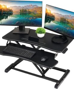 TechOrbits Standing Desk Converter-32-inch Height Adjustable, MDF Wood, Sit Riser-Black, 32"
