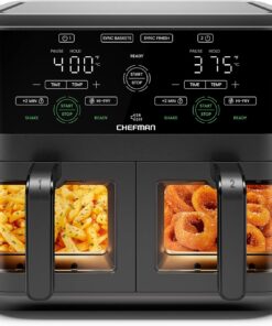 CHEFMAN 6 Quart Dual Basket Air Fryer Oven with Easy View Windows, Sync Finish, Hi-Fry, Auto Shutoff, 2 Independent 3Qt Nonstick Dishwasher Safe Frying Baskets, Digital Double Air Fryer - Black