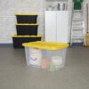 Sterilite Industrial Storage Box with Lids for Garage, 27 Gallon, 4-Pack | Heavy-Duty and Stackable Utility Box Containers for Home, Office, and Basement Organization, Yellow