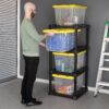 Sterilite 4-Tier Tote Rack & 4-Pack 27 Gallon Storage Box, Shelf and Tote Organizers - Plastic Shelving Unit and Container Bins for Bathroom, Garage, Pantry, Bookshelf, and Bedroom Organization