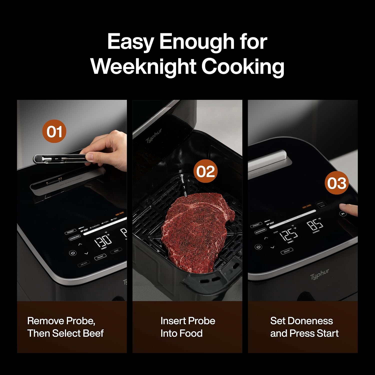 Typhur Sync 8QT AI Smart Air Fryer with Built-in Wireless Meat Thermometer | 9-in-1 XL Non Toxic Airfryer | PFAS-Free Ceramic Basket | 450°F Max | Fits 6lb Whole Chicken | Quiet & Dishwasher Safe | 120V Typhur Sync 8QT AI Smart Air Fryer with Built-in Wireless Meat Thermometer | 9-in-1 XL Non Toxic Airfryer | PFAS-Free Ceramic Basket | 450°F Max | Fits 6lb Whole Chicken | Quiet & Dishwasher Safe | 120V - Image 6