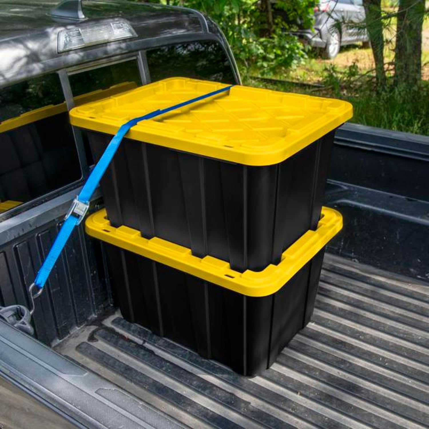Sterilite Industrial Storage Tote with Lids for Garage, 27 Gallon, 4-Pack | Heavy-Duty and Stackable Utility Box Containers for Home, Office, and Basement Organization, Black/Yellow Sterilite Industrial Storage Tote with Lids for Garage, 27 Gallon, 4-Pack | Heavy-Duty and Stackable Utility Box Containers for Home, Office, and Basement Organization, Black/Yellow - Image 4