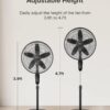 PELONIS 18" 5-Blade Adjustable Oscillating Pedestal Fan with Remote, Black | Black Standing Fan with 90° Oscillation and 24° Tilt, 5-Speeds, 4 Modes, Eco Control, 7-Hr Timer for Living Room and Office