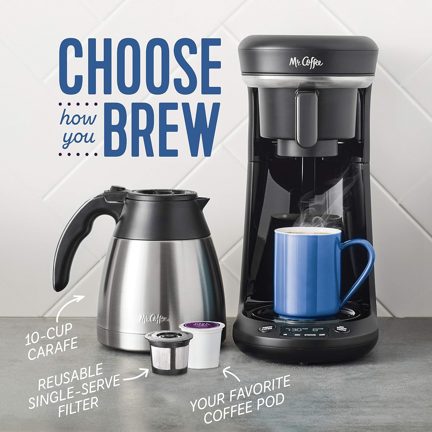Mr. Coffee Coffee Maker, Programmable Coffee Machine for Single Serve or Carafe Coffee, 10 Cups, Black Mr. Coffee Coffee Maker, Programmable Coffee Machine for Single Serve or Carafe Coffee, 10 Cups, Black - Image 3