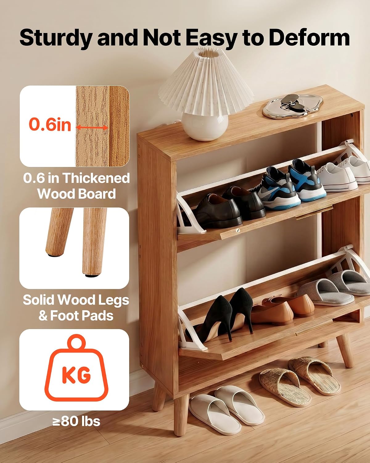 VEVOR Shoe Cabinet with 2 Flip Drawers, Shoe Storage Cabinet for Entryway, Free Standing Shoe Storage Organizer with Rattan Doors for Heels, Boots, Slippers in Hallway, Living Room VEVOR Shoe Cabinet with 2 Flip Drawers, Shoe Storage Cabinet for Entryway, Free Standing Shoe Storage Organizer with Rattan Doors for Heels, Boots, Slippers in Hallway, Living Room - Image 9