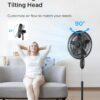 PELONIS 18" 5-Blade Adjustable Oscillating Pedestal Fan with Remote, Black | Black Standing Fan with 90° Oscillation and 24° Tilt, 5-Speeds, 4 Modes, Eco Control, 7-Hr Timer for Living Room and Office