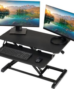 TechOrbits Standing Desk Converter - 32 Inch Adjustable Sit to Stand Up Workstation, Particle Board, Dual Monitor Desktop Riser with Keyboard Tray, for Home Office Laptop, Black 32"