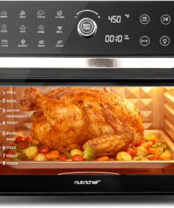 NutriChef 32 Quart Air Fryer & Oven | Digital Airfryer with 20 Presets, Dual Cook, Rotisserie, Bake & More | Multi-Function Convection Countertop Oven | Large Capacity | 18" x 17" x 14 | Black