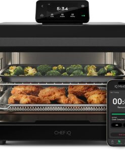 CHEF iQ MiniOven Smart Toaster Oven Air Fryer Combo, 11-in-1 Countertop Convection Oven, Bake, Broil, Air Fry, Broil, Dehydrate, 1750W, 25 Qt Capacity, Fast Cooking with Touchscreen Controls – Black