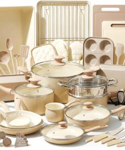 Nutrichef 54-Piece Marble Non-Stick Cookware and Bakeware Set, Professional Home Kitchen Collection with Multi-Sized Pots and Pans Set, and Heat-Resistant Tools