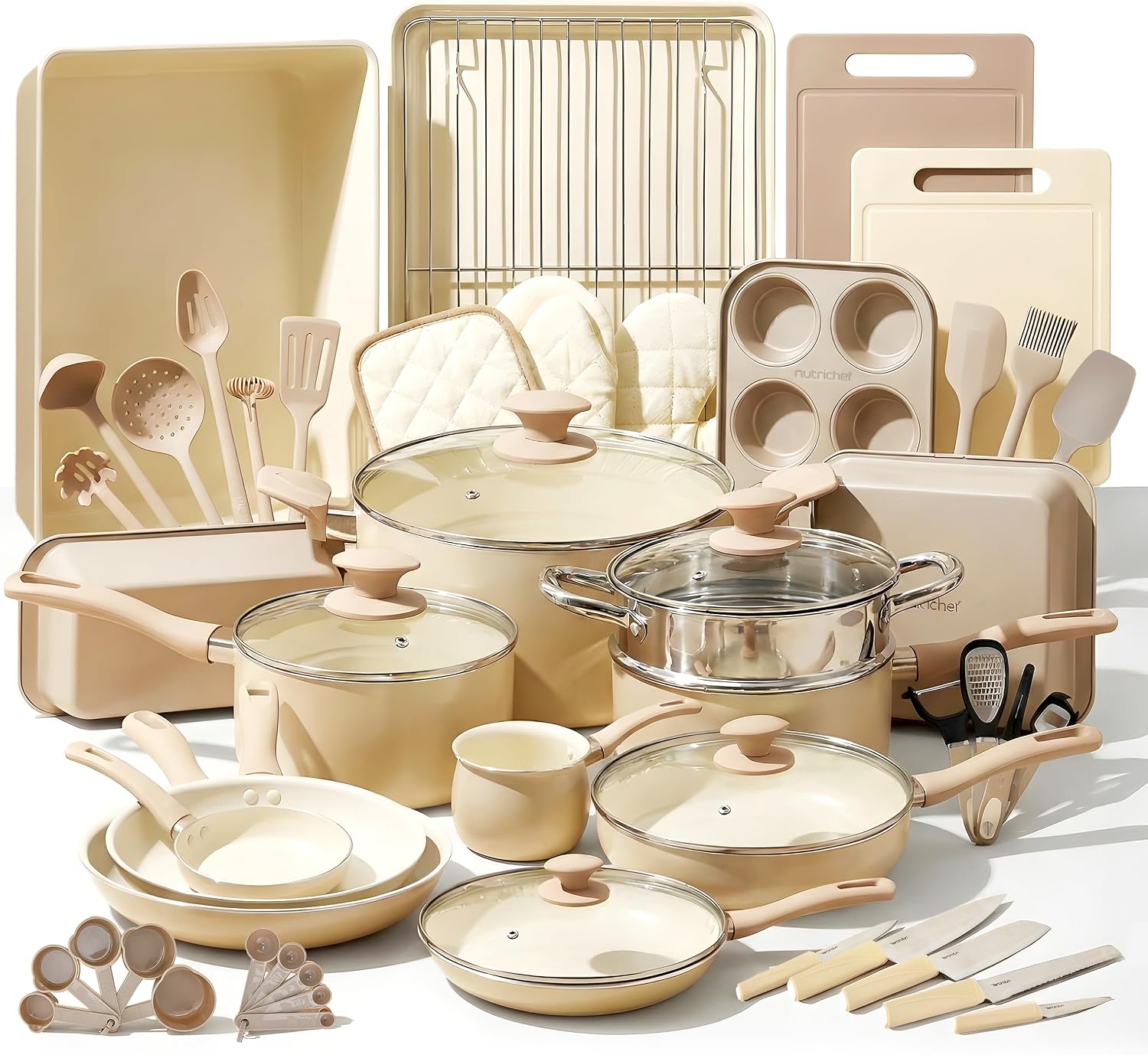 Nutrichef 54-Piece Marble Non-Stick Cookware and Bakeware Set, Professional Home Kitchen Collection with Multi-Sized Pots and Pans Set, and Heat-Resistant Tools Nutrichef 54-Piece Marble Non-Stick Cookware and Bakeware Set, Professional Home Kitchen Collection with Multi-Sized Pots and Pans Set, and Heat-Resistant Tools