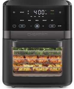 Chefman Air Fryer 6-in-1, XL 14-Quart Multifunctional Airfryer with Touchscreen Controls, Rotisserie, Food Dehydrator, Convection Oven, Bake, Broil, and Reheat Functions, Windowed Door – Black