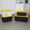 Sterilite Industrial Storage Box with Lids for Garage, 27 Gallon, 4-Pack | Heavy-Duty and Stackable Utility Box Containers for Home, Office, and Basement Organization, Yellow