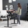 VIVO Dark Walnut 42 inch Standing Desk Converter, DESK-V042KA | Large, Height Adjustable, Stand Up Desk Riser, Wide Keyboard Tray, Dual Monitor and Laptop Workstation, Black Frame, K Series