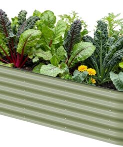Vego garden Raised Garden Bed Kits, 17" Tall 9 in 1 8ft X 2ft Metal Raised Planter Bed for Vegetables Flowers Ground Planter Box-Olive Green