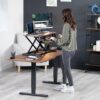 VIVO Rustic Vintage Brown 32 inch Standing Desk Converter, DESK-V000KN | Height Adjustable, Stand Up Desk Riser, Wide Keyboard Tray, Dual Monitor and Laptop Workstation, Black Frame, K Series