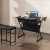 VECELO Drafting Table Art Desk Art Table Adjustable Drawing Table Tilted Tabletop with 2 Storage Drawers and Stool, Drawing Desk for Artist Painters Drawing, Crafting, Reading, Writing, Black VECELO Drafting Table Art Desk Art Table Adjustable Drawing Table Tilted Tabletop with 2 Storage Drawers and Stool, Drawing Desk for Artist Painters Drawing, Crafting, Reading, Writing, Black