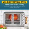 Elite Gourmet ETO4510MX French Door Convection Oven 47.5Qt, Stainless Steel | 18-Slice capacity, 4-Control Knobs for Bake/Broil/Toast/Rotisserie/Keep Warm, includes 2 x 14" Pizza Racks
