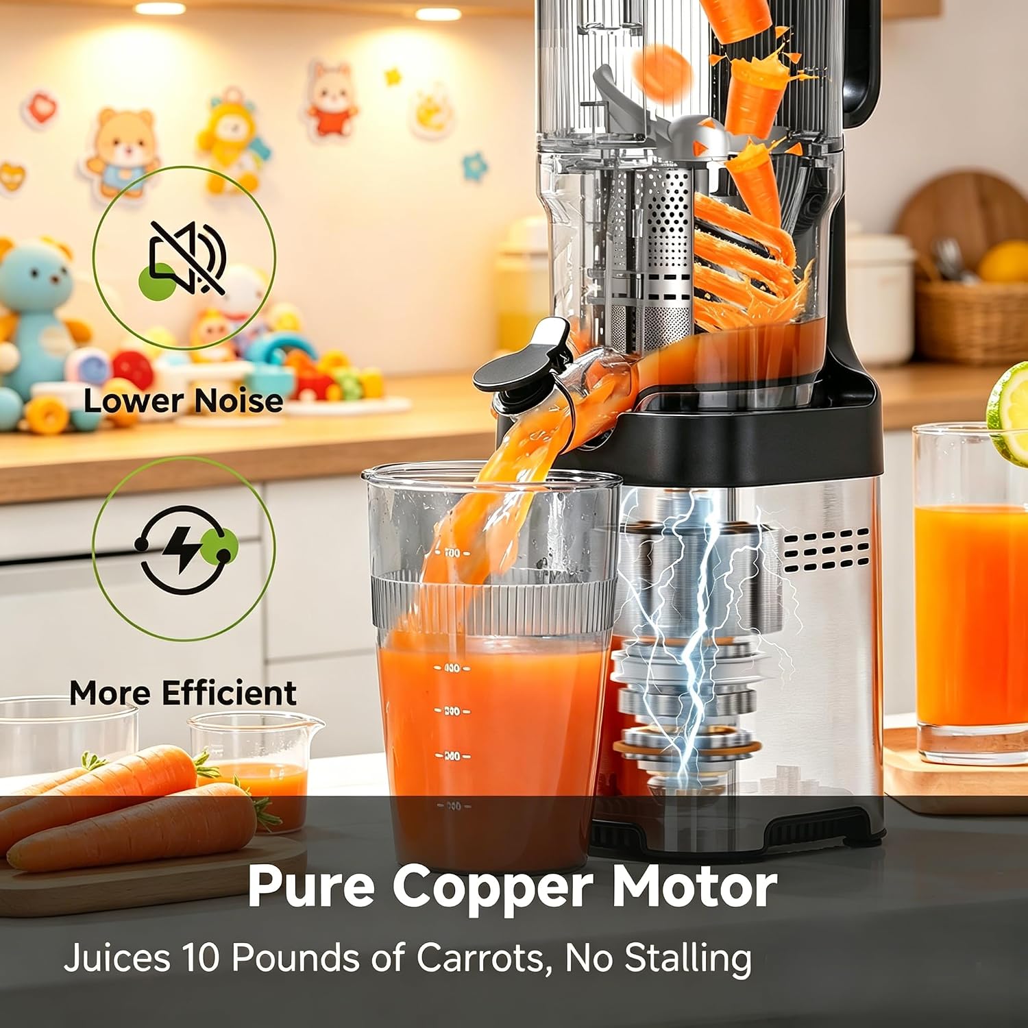 Cold Press Juicer Machine, 5.4" Wide Self-Feeding Chute | Masticating Juice Extractor for Whole Fruits & Vegetables,Large Auger & Triple Strainers, High Juice Yield, Easy to Clean Cold Press Juicer Machine, 5.4" Wide Self-Feeding Chute | Masticating Juice Extractor for Whole Fruits & Vegetables,Large Auger & Triple Strainers, High Juice Yield, Easy to Clean - Image 6