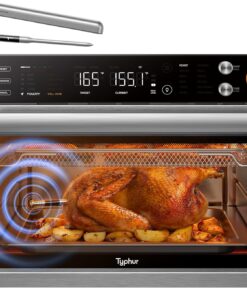 Typhur Sync Air Fryer Oven with Wireless Meat Thermometer Probe, AI Recipes | 12‑in‑1 Countertop Air Fryer Toaster Oven Combo, 360° Turbo Convection, Smart App Control, Home & Commercial, Stainless Steel