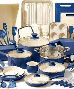 Nutrichef 54 Piece Professional Grade Complete Home Kitchen Cookware Set, Ceramic Non-Stick Bakeware, Pot and Pans Kit, Cool-Touch Handles, Safe for Gas, Electric, Induction Cooktops, Easy Clean