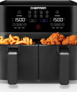 Chefman TurboFry Touch Dual Air Fryer, Maximize The Healthiest Meals With Double Basket Capacity, One-Touch Digital Controls And Shake Reminder For The Perfect Crispy And Low-Calorie Finish