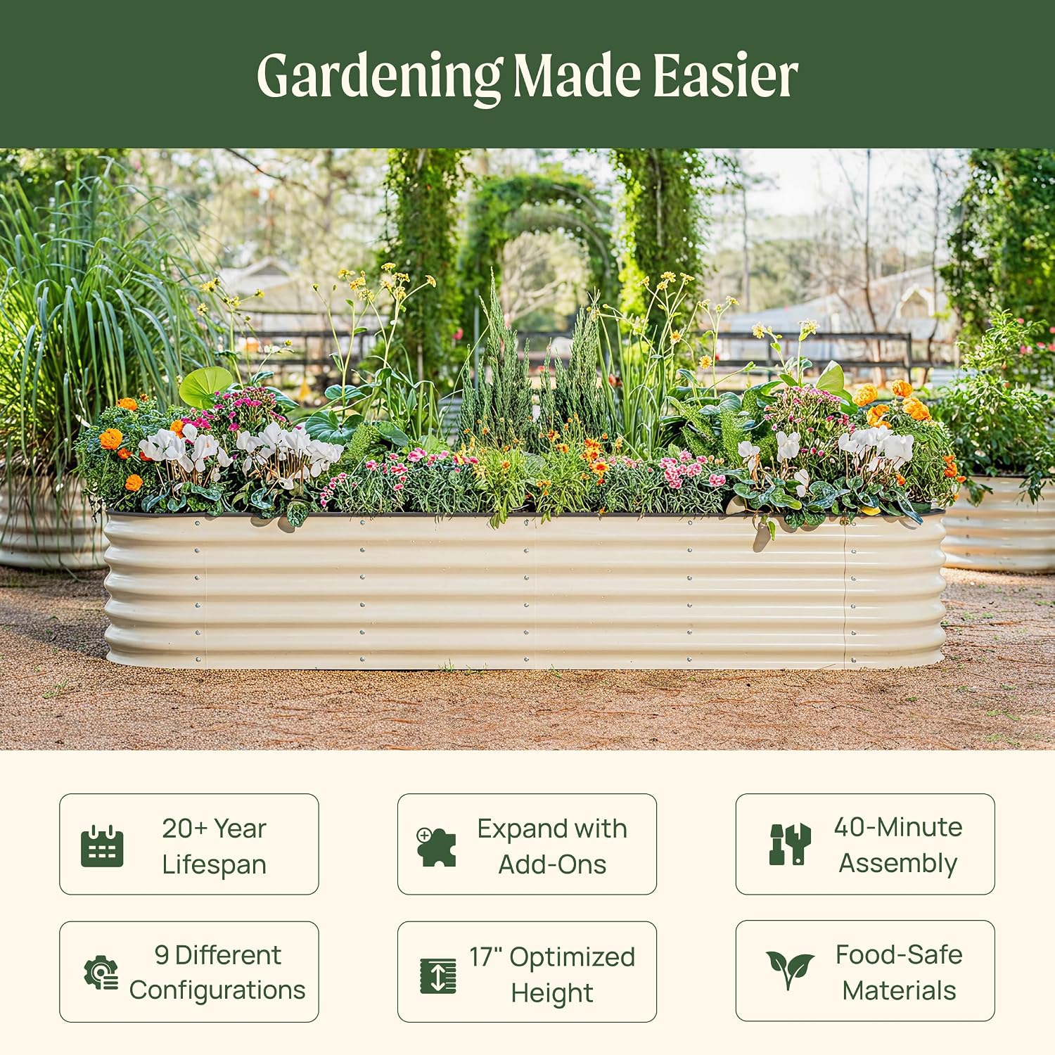 Vego garden Raised Garden Bed Kits, 17" Tall 9 in 1 8ft X 2ft Metal Raised Planter Bed for Vegetables Flowers Ground Planter Box-Modern Gray Vego garden Raised Garden Bed Kits, 17" Tall 9 in 1 8ft X 2ft Metal Raised Planter Bed for Vegetables Flowers Ground Planter Box-Modern Gray - Image 2