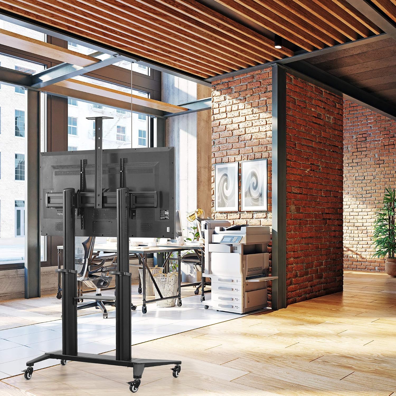 VIVO Premium Aluminum Mobile TV Cart for 32 to 120 inch Screens up to 308 lbs, LCD LED OLED 4K Smart Flat and Curved Panels, Heavy Duty Stand, Shelf, Wheels, Max VESA 1000x600, Black, STAND-TV120B VIVO Premium Aluminum Mobile TV Cart for 32 to 120 inch Screens up to 308 lbs, LCD LED OLED 4K Smart Flat and Curved Panels, Heavy Duty Stand, Shelf, Wheels, Max VESA 1000x600, Black, STAND-TV120B - Image 7