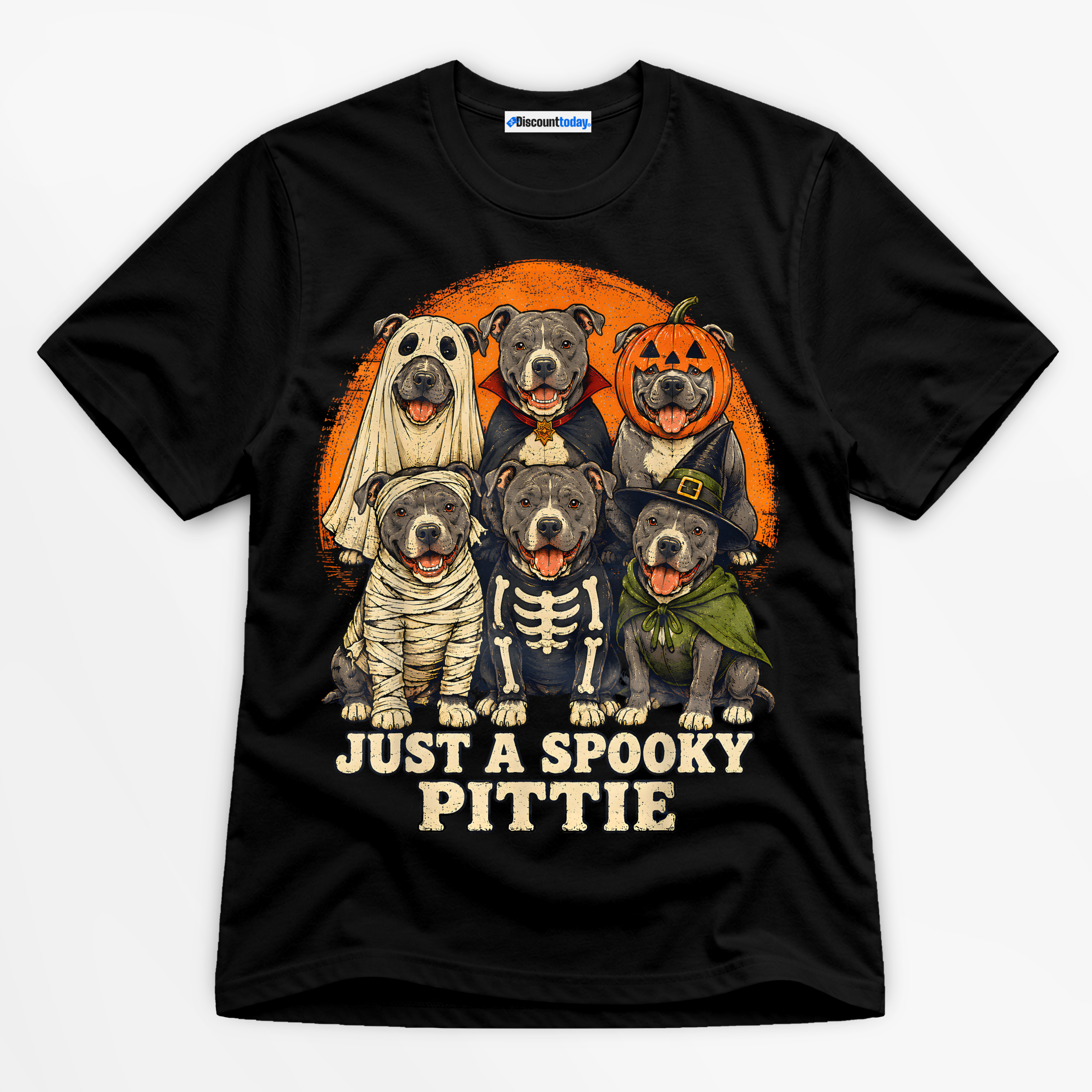 Just A Spooky Pittie Premium Graphic Black T-Shirt - Halloween catona-0885