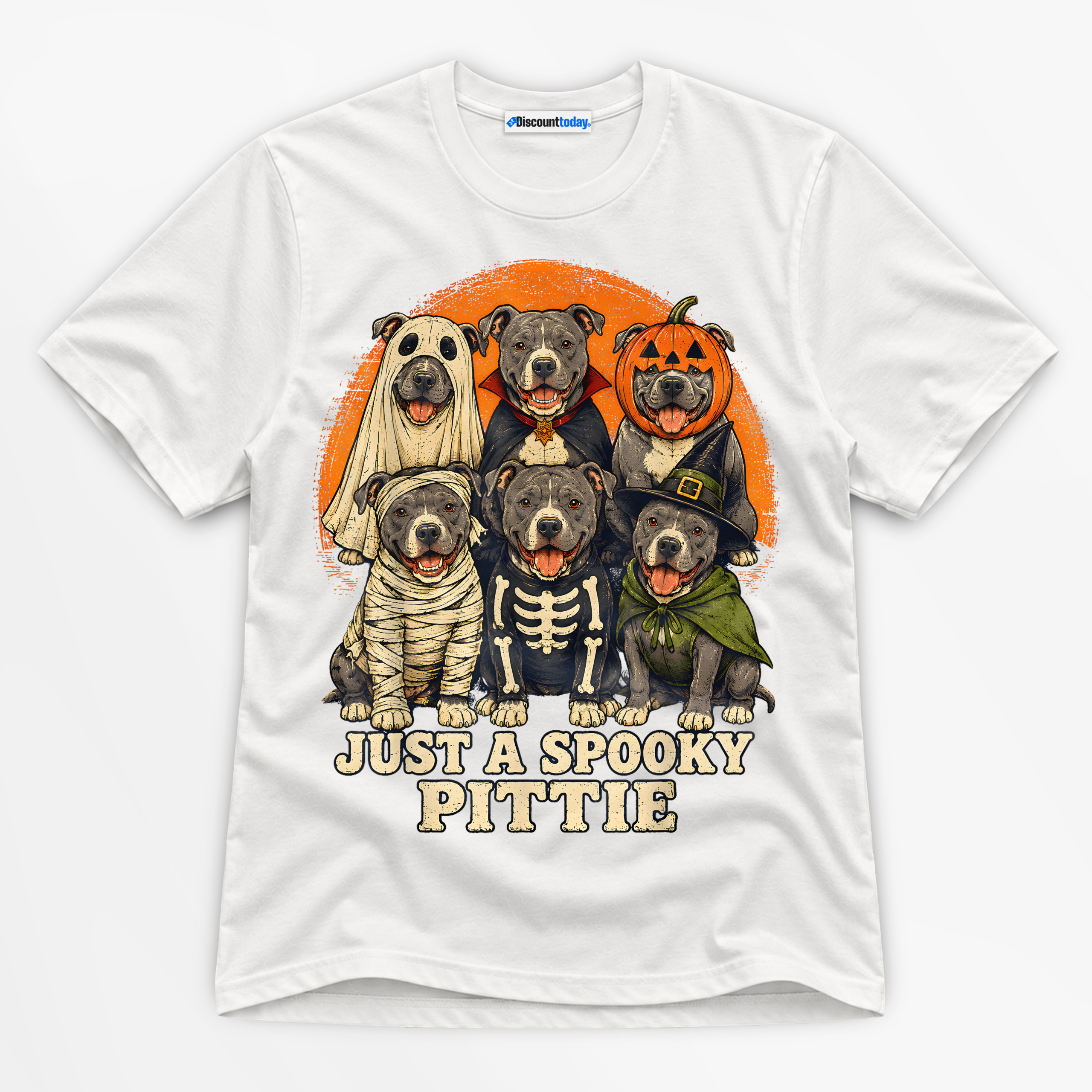 Just A Spooky Pittie Premium Graphic White T-Shirt - Halloween catona-0885-v1