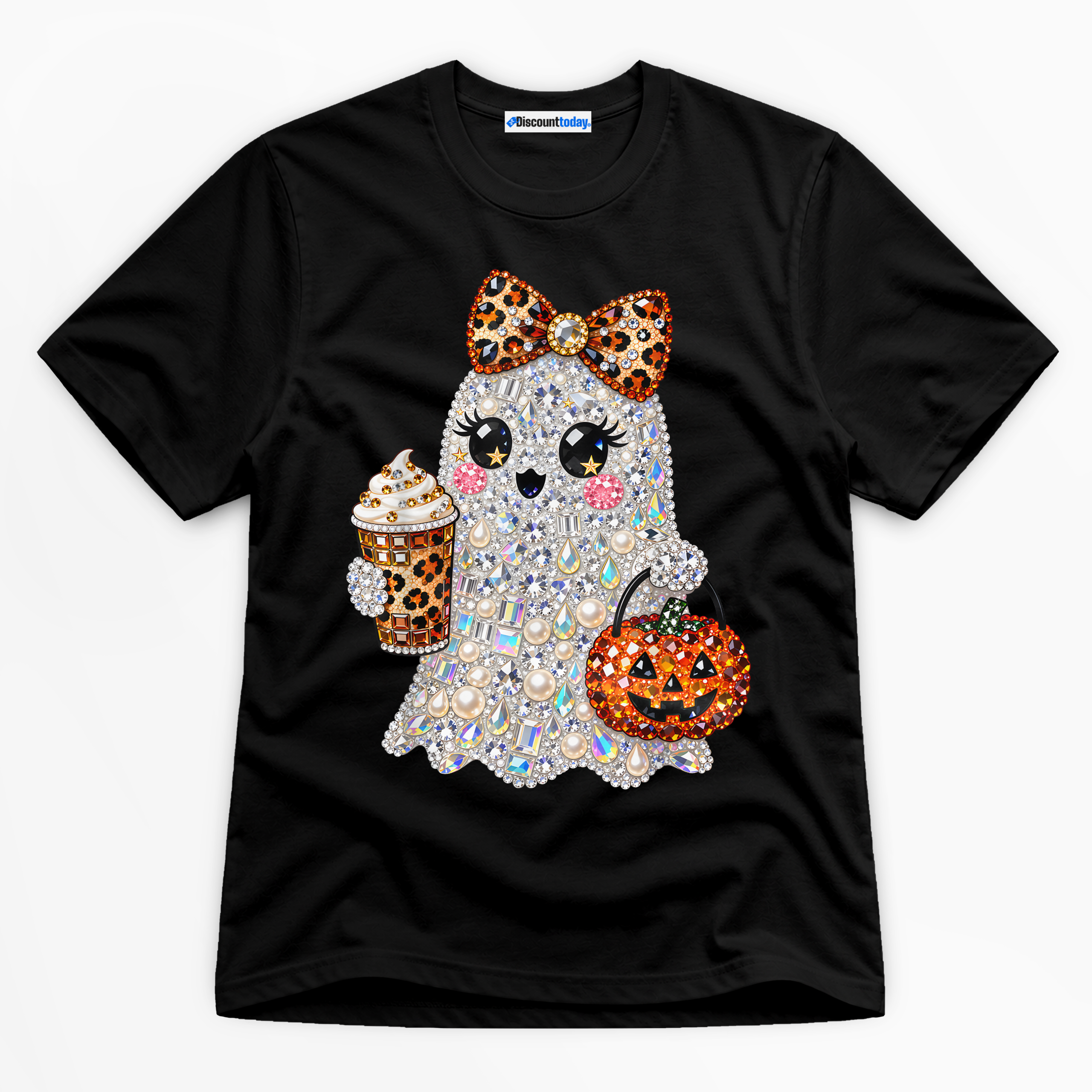 Bling Ghost Premium Graphic Black T-Shirt - Halloween catona-0891