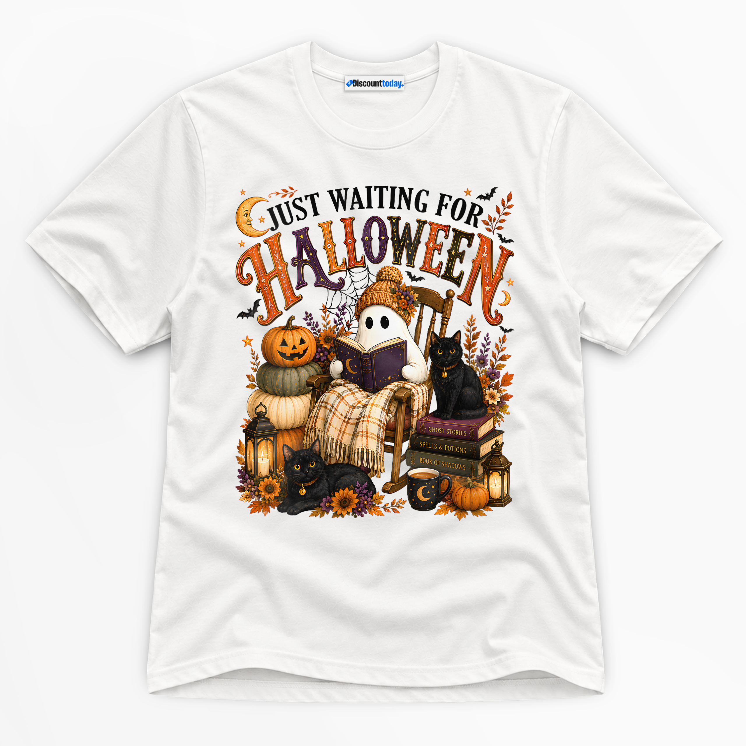 Just Waiting For Halloween Premium Graphic White T-Shirt - Halloween catona-0893