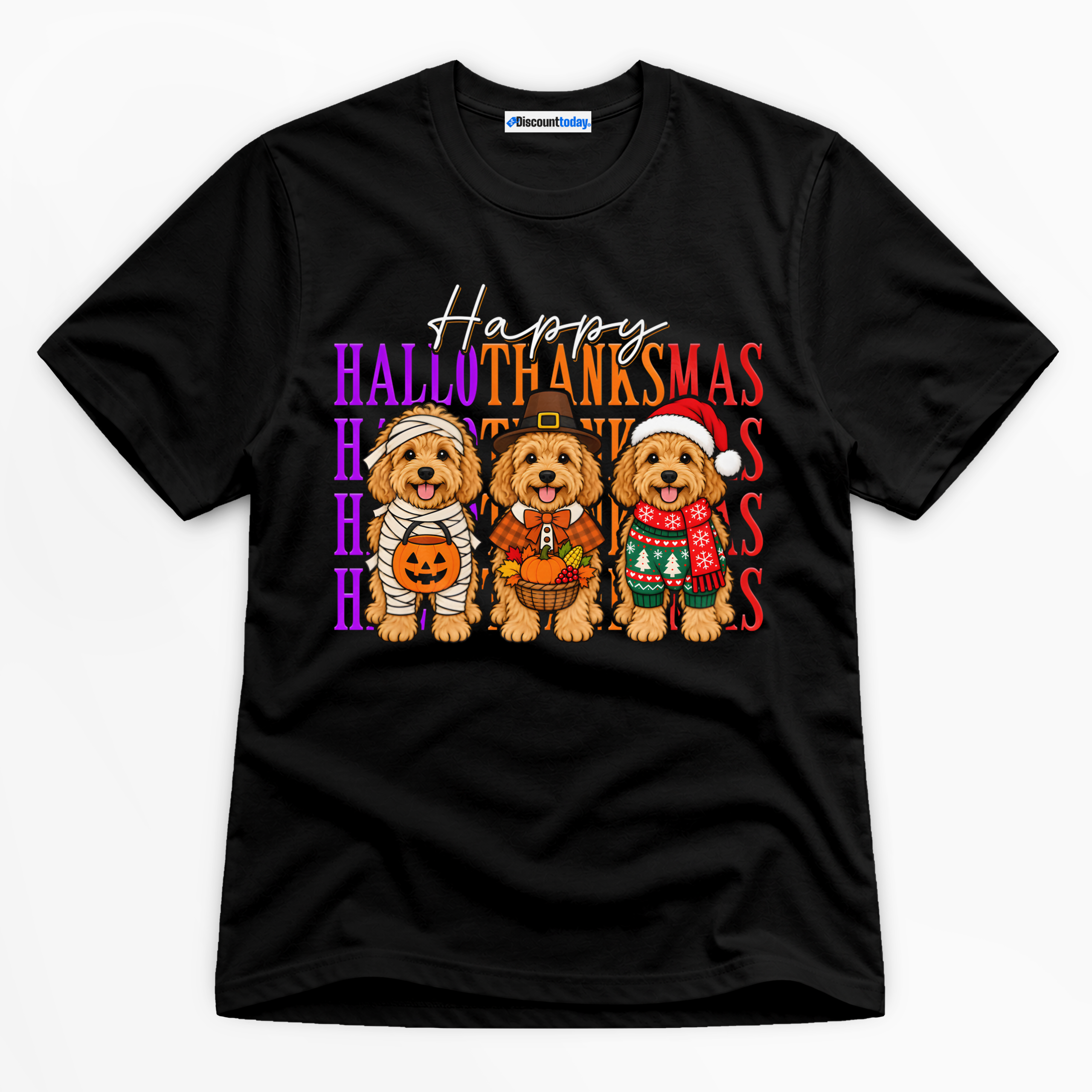 Happy Hallothanksmas Premium Graphic Ver 1 Black T-Shirt - Halloween catona-0894