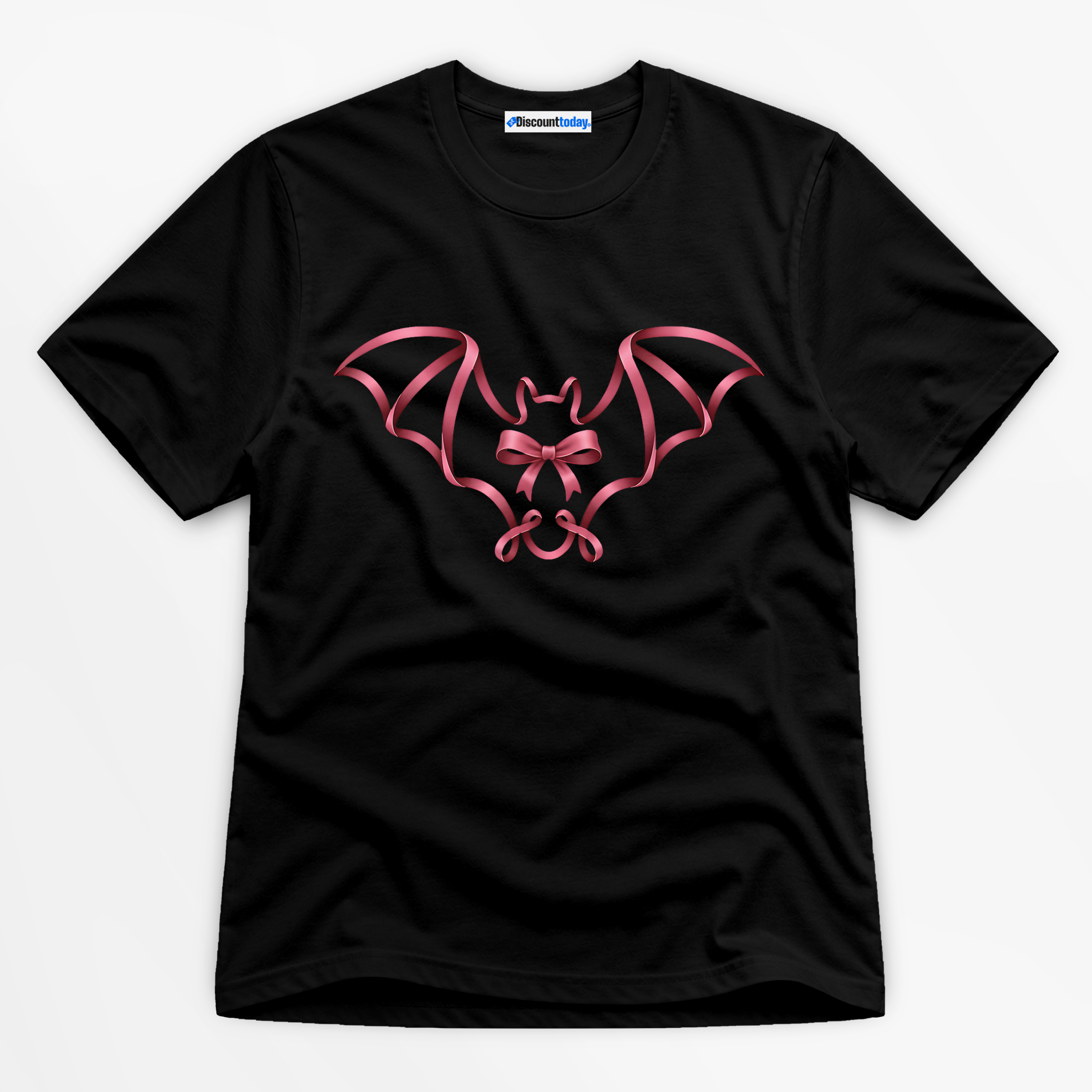 Pink Ribbon Bat Premium Graphic Black T-Shirt - Halloween catona-0910