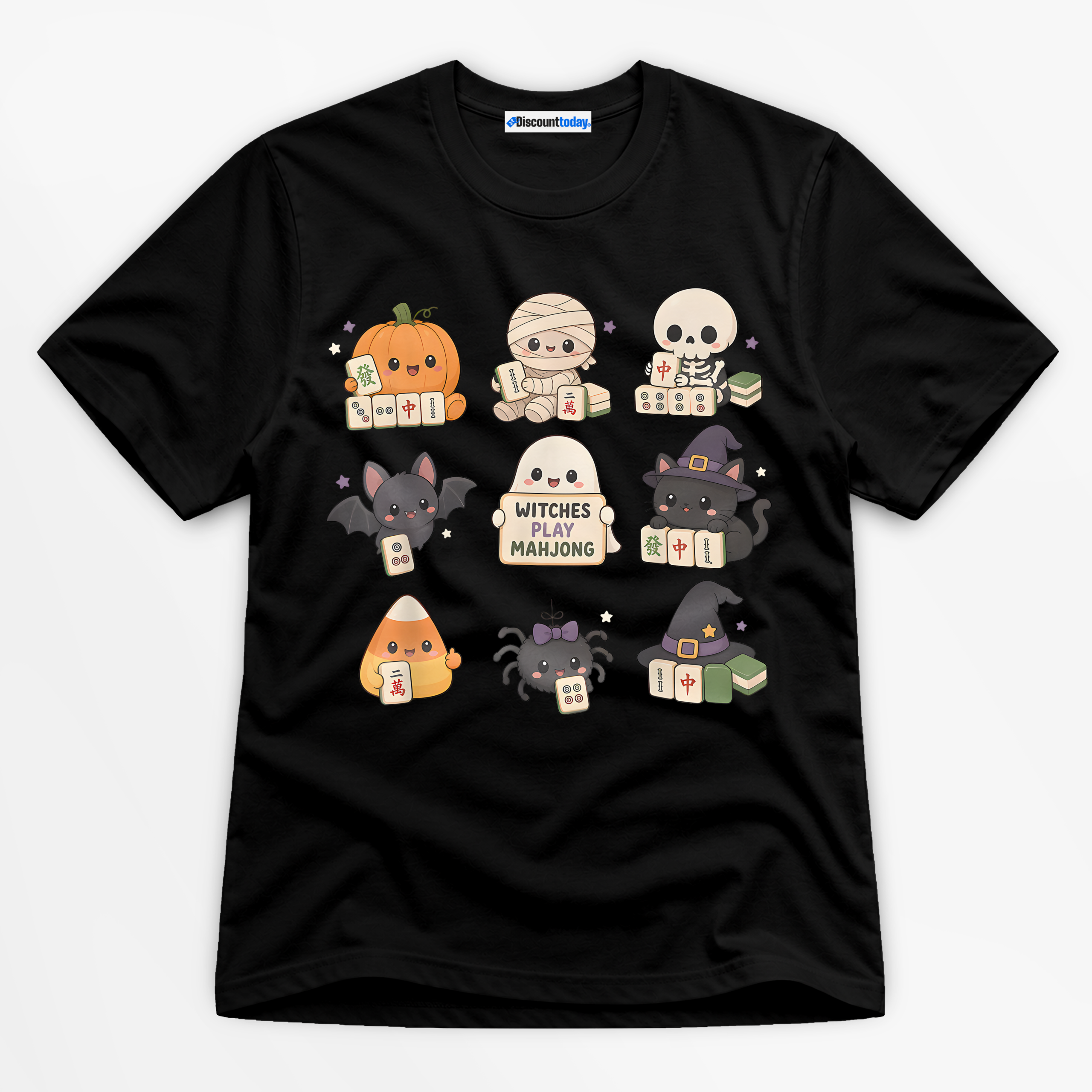 Witches Play Mahjong Premium Graphic Black T-Shirt - Halloween catona-0912