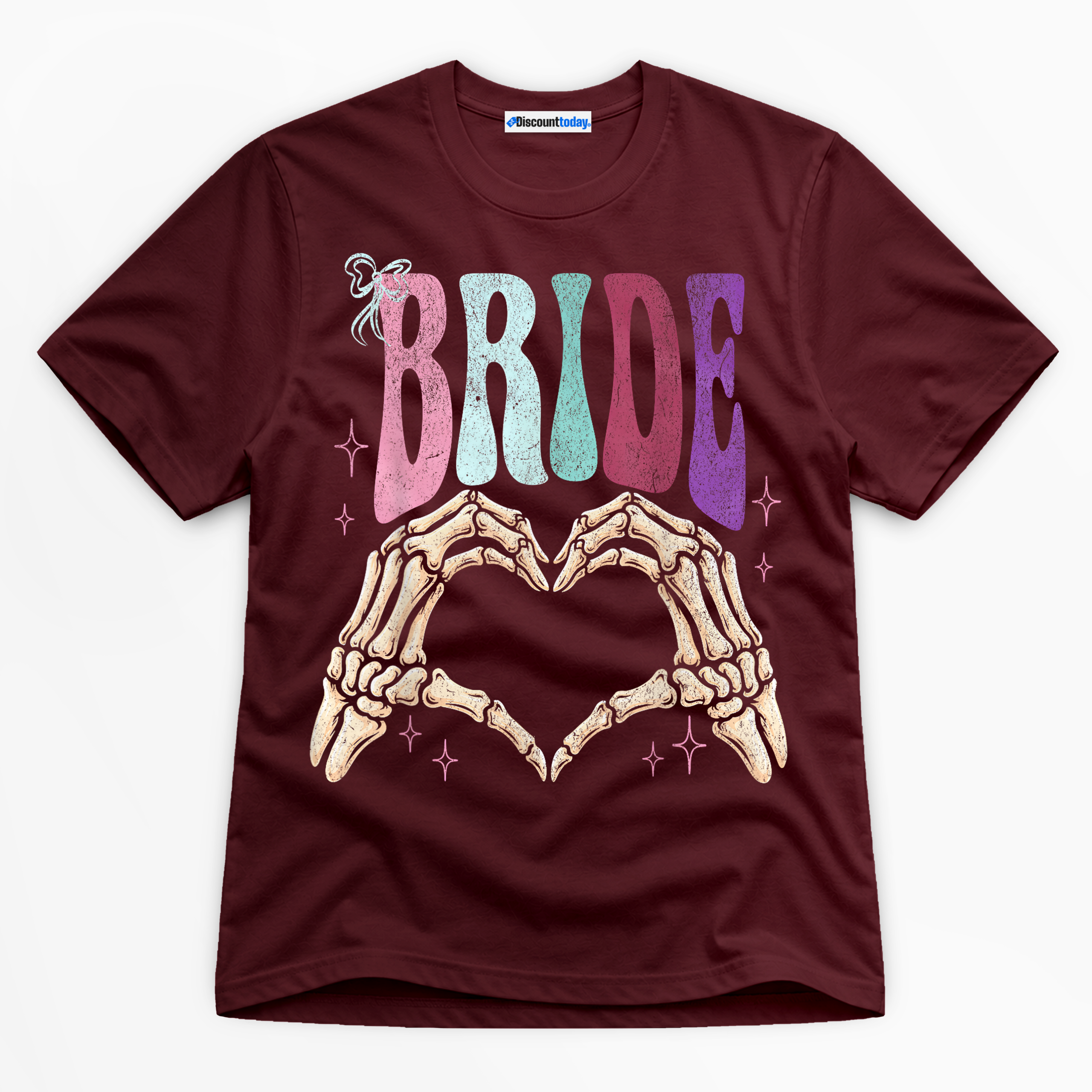 Bride Skeleton Heart Hands Premium Graphic Maroon T-Shirt - Halloween catona-0944-v1
