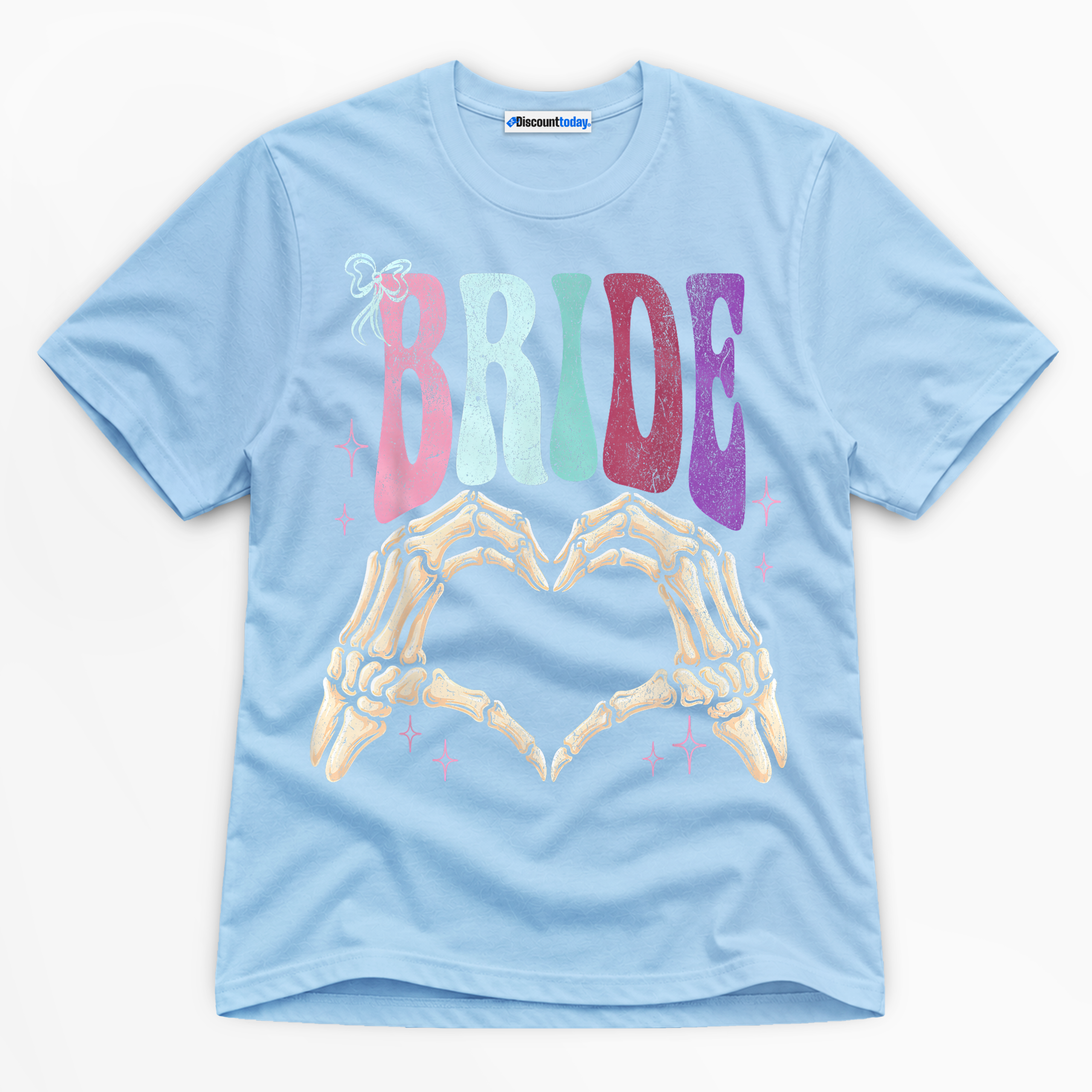 Bride Skeleton Heart Hands Premium Graphic Light Blue T-Shirt - Halloween catona-0944-v2