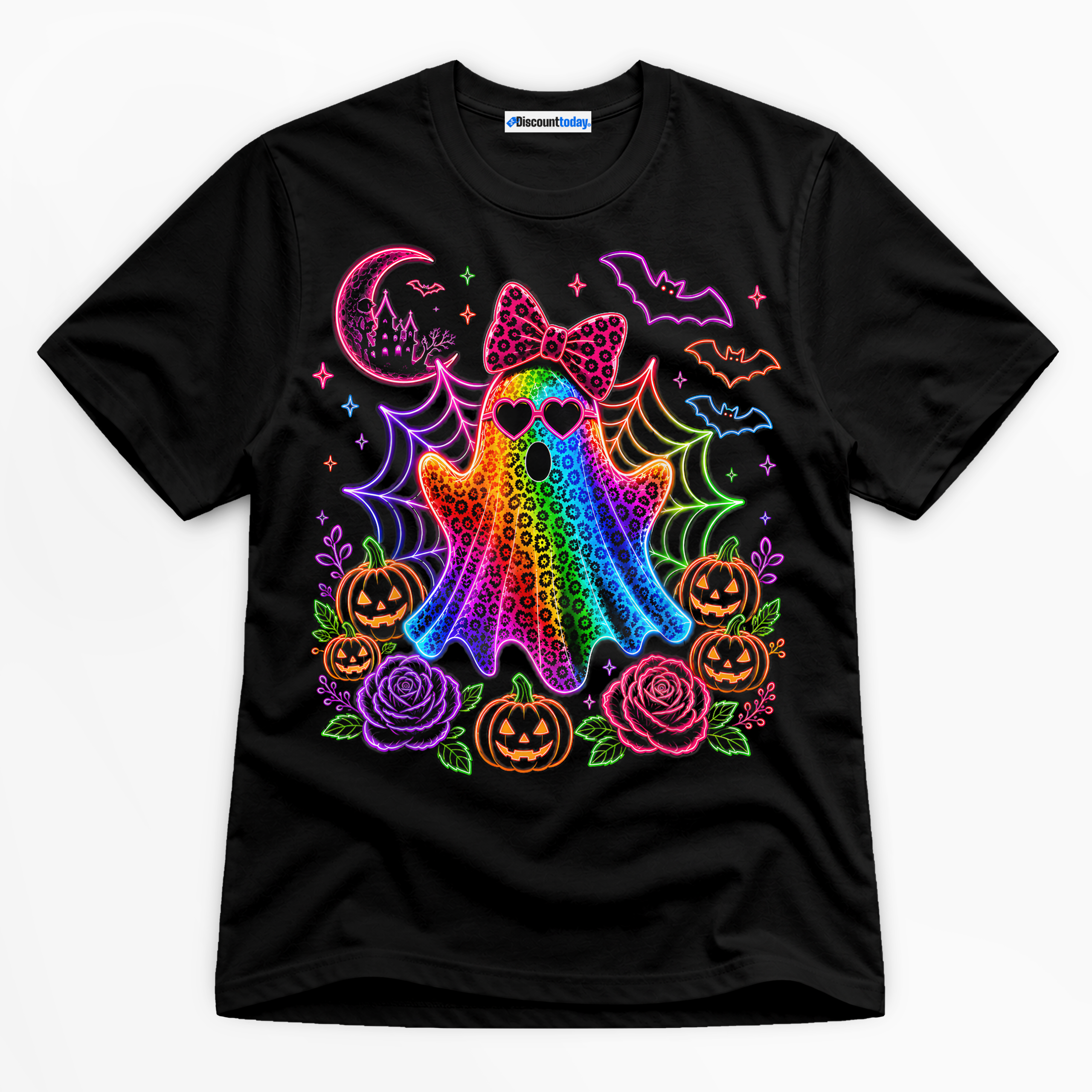 Rainbow Ghost Premium Graphic Ver 1 Black T-Shirt - Halloween catona-0945