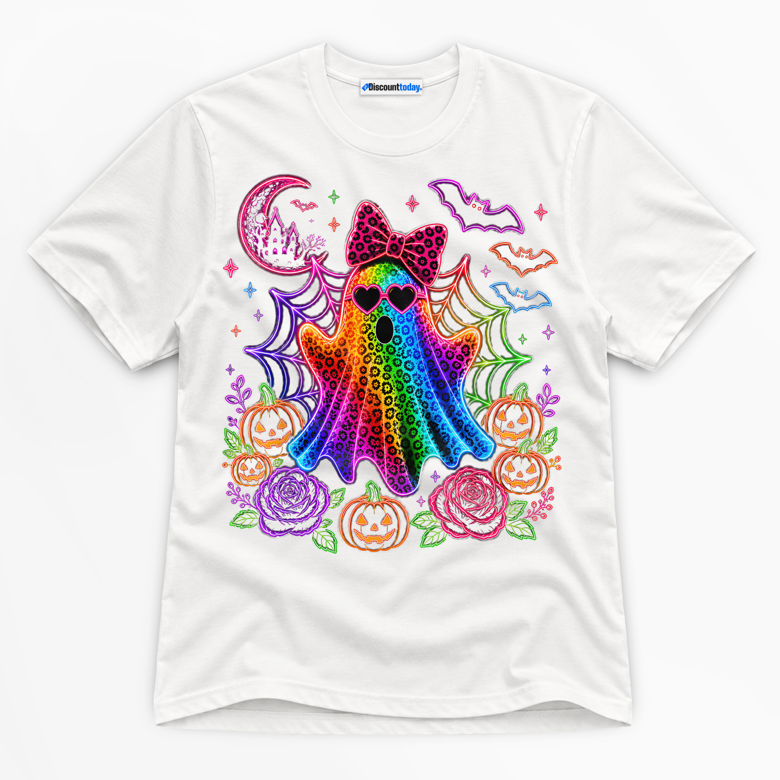 Rainbow Ghost Premium Graphic Ver 1 White T-Shirt - Halloween catona-0945-v1