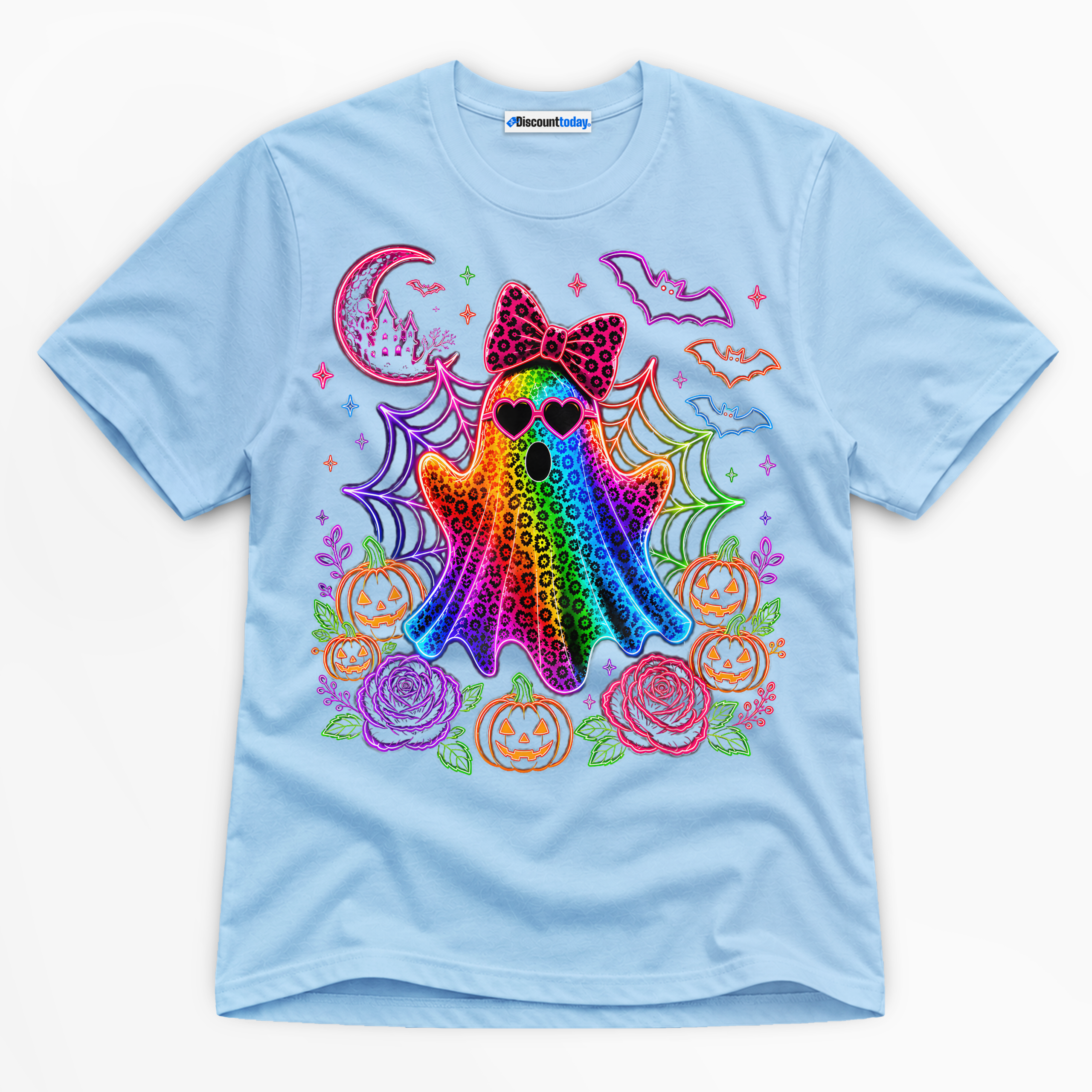 Rainbow Ghost Premium Graphic Ver 1 Light Blue T-Shirt - Halloween catona-0945-v2