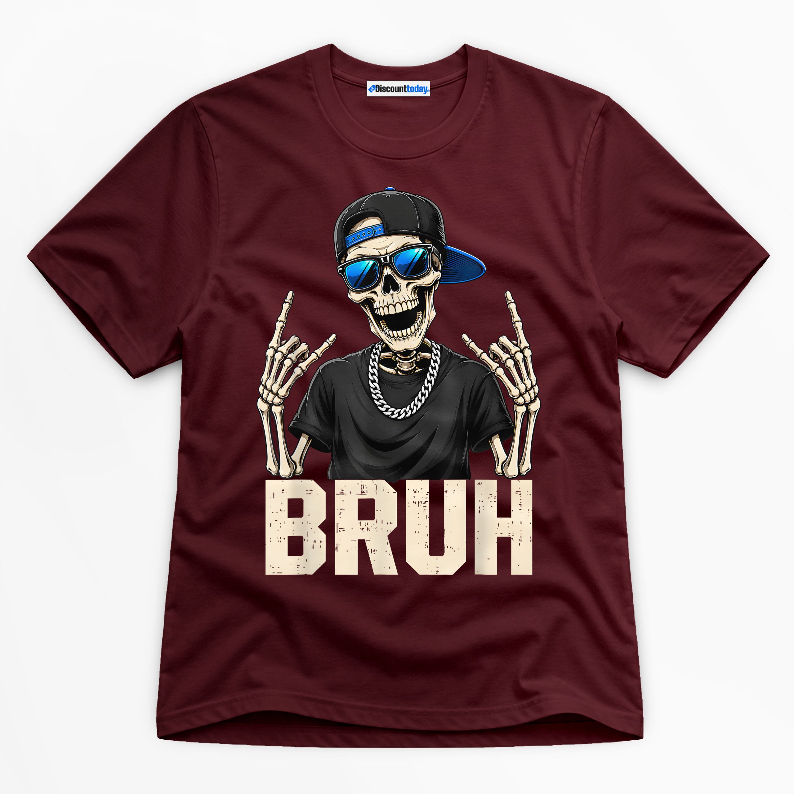 Bruh Skeleton Premium Graphic Maroon T-Shirt - Halloween catona-0946-v2