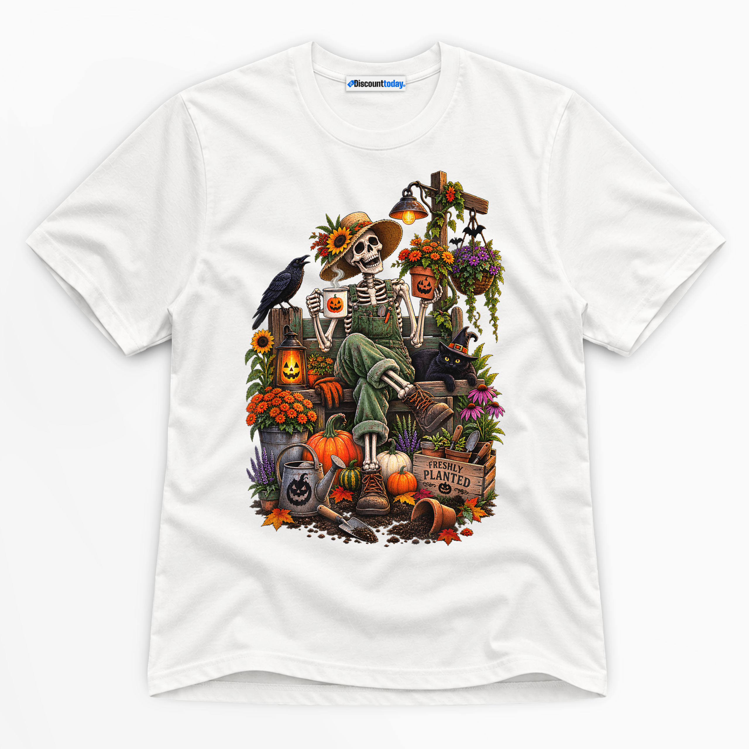 Halloween Skeleton Gardener Premium Graphic White T-Shirt - Halloween catona-0953-v1