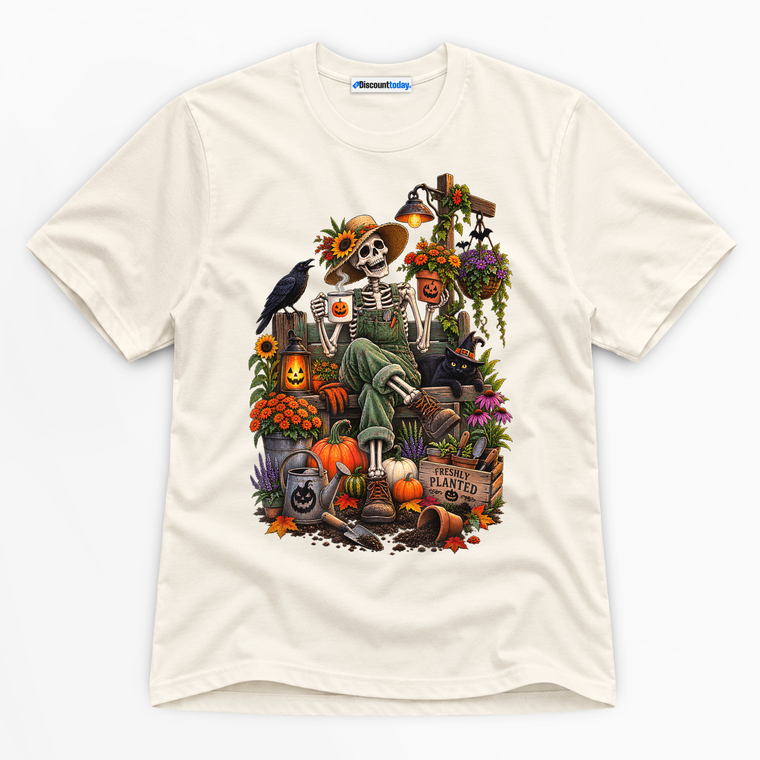 Halloween Skeleton Gardener Premium Graphic Natural T-Shirt - Halloween catona-0953-v2