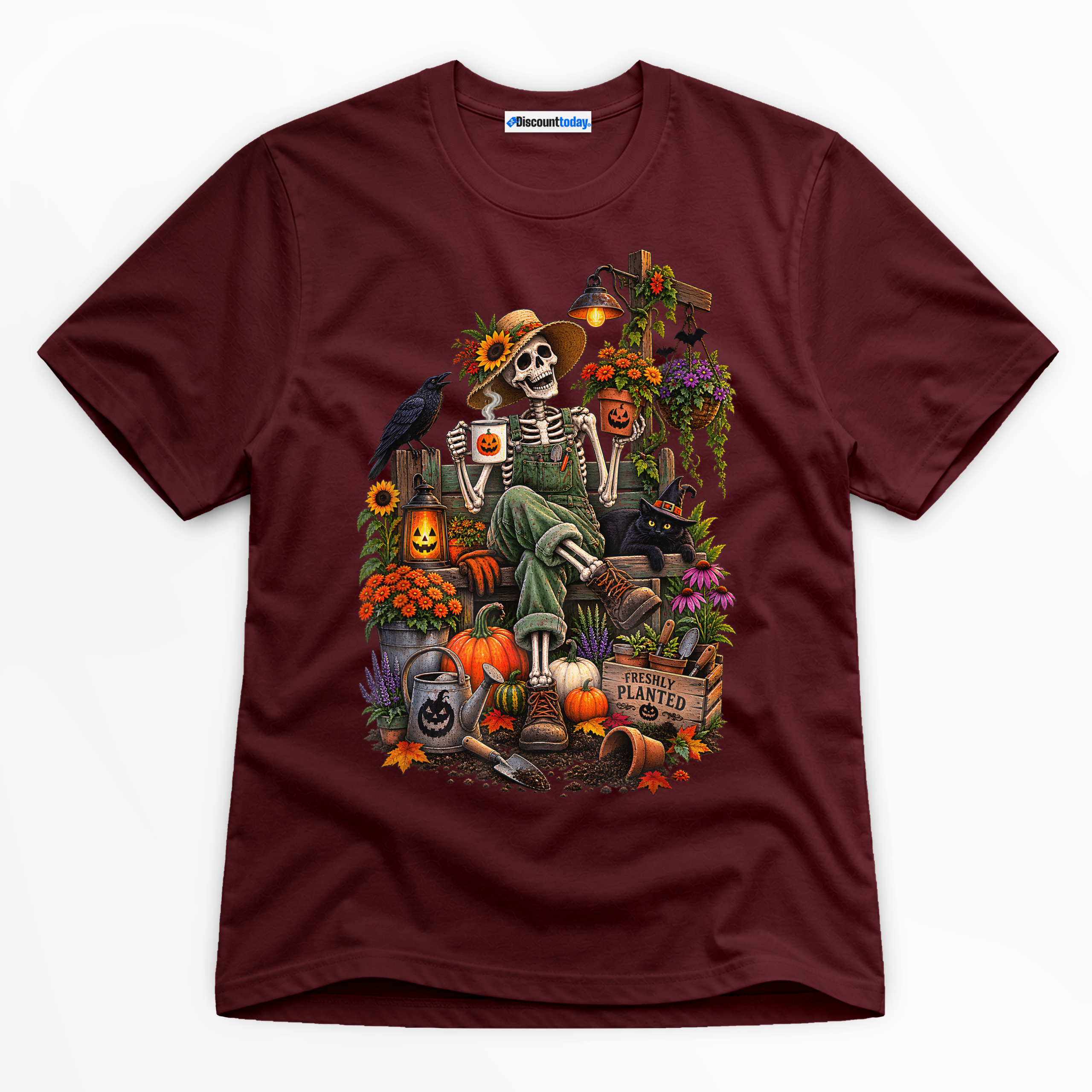 Halloween Skeleton Gardener Premium Graphic Maroon T-Shirt - Halloween catona-0953-v3