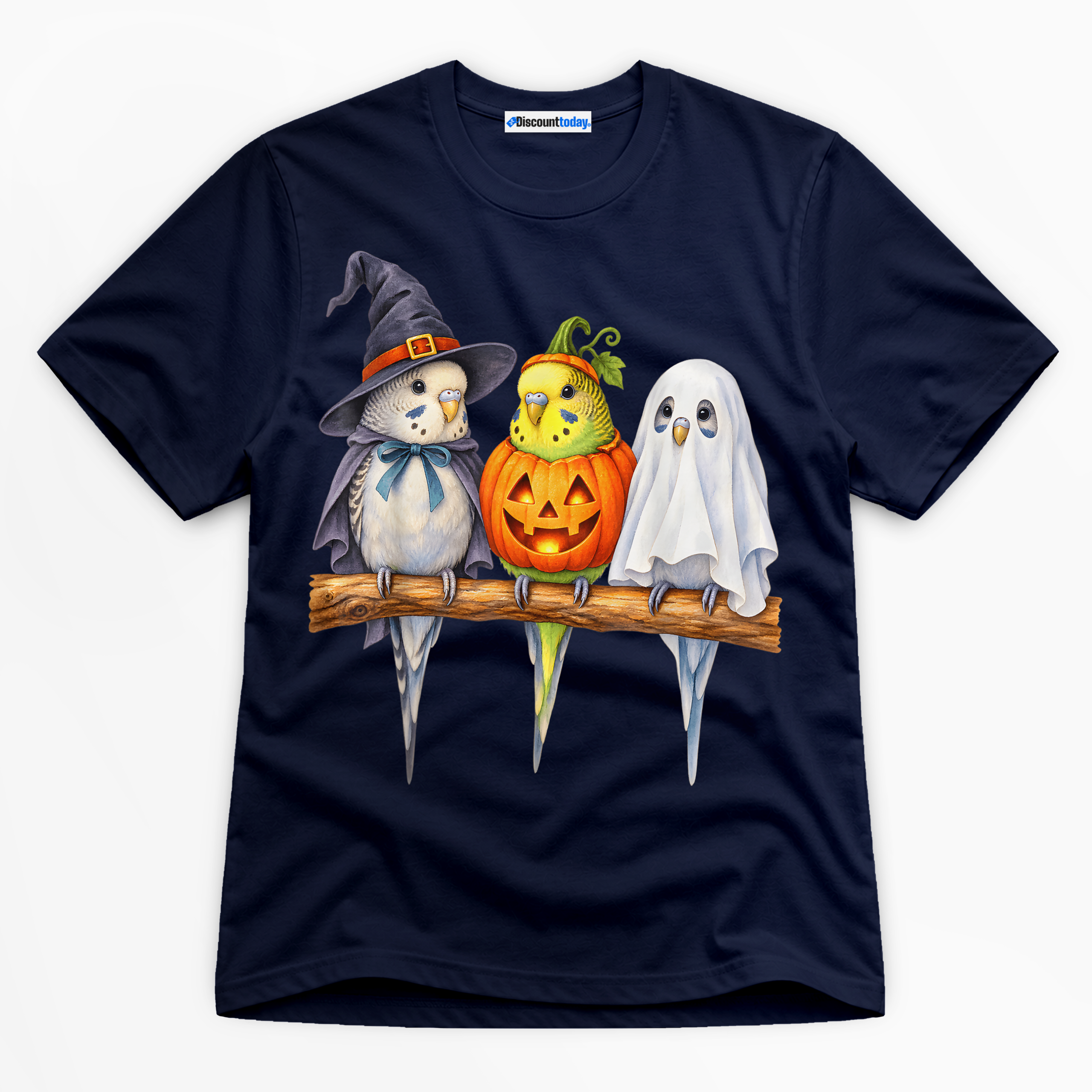 Halloween Birds Trio Premium Graphic Navy T-Shirt - Halloween catona-0959-v2