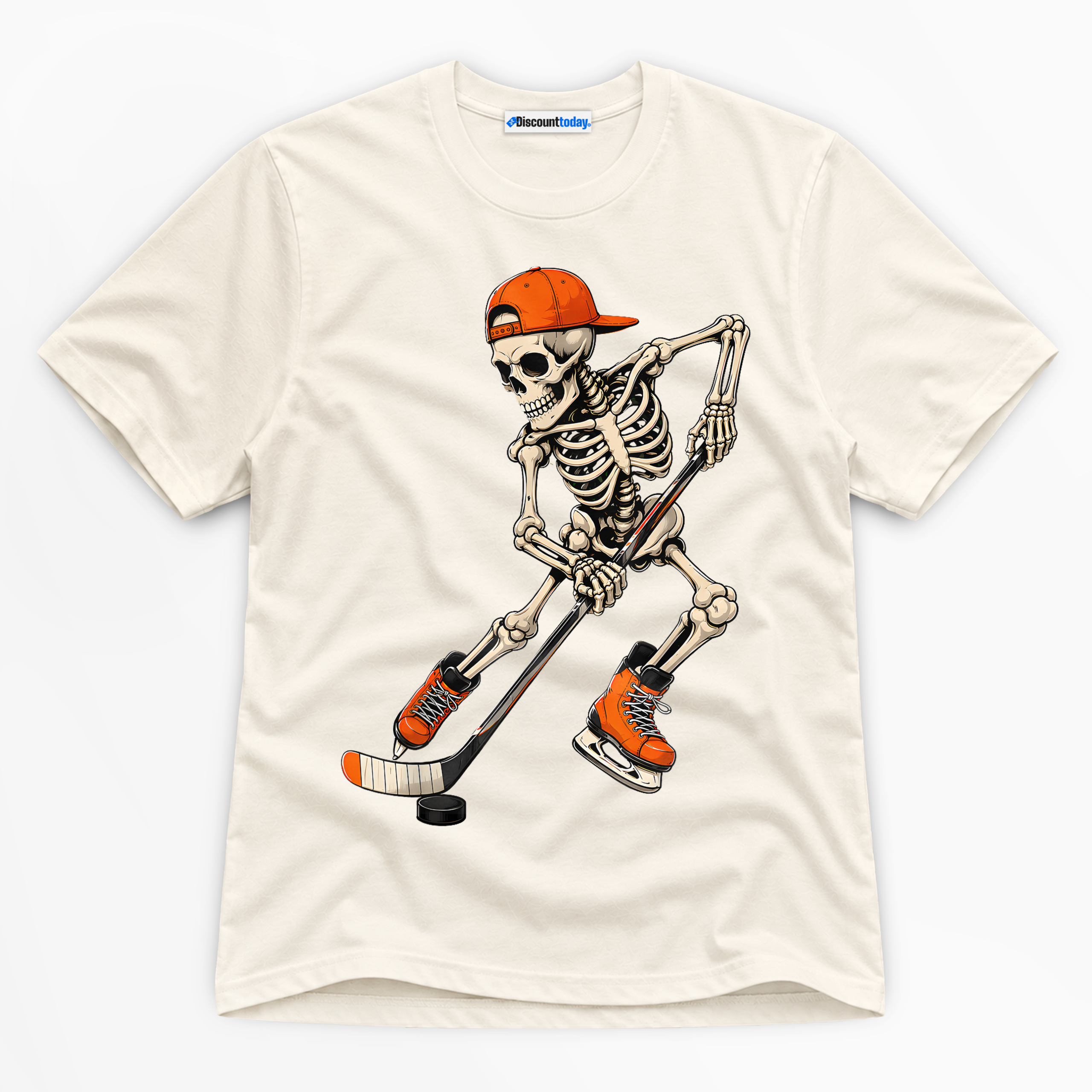 Hockey Skeleton Premium Graphic Natural T-Shirt - Halloween catona-0963-v2