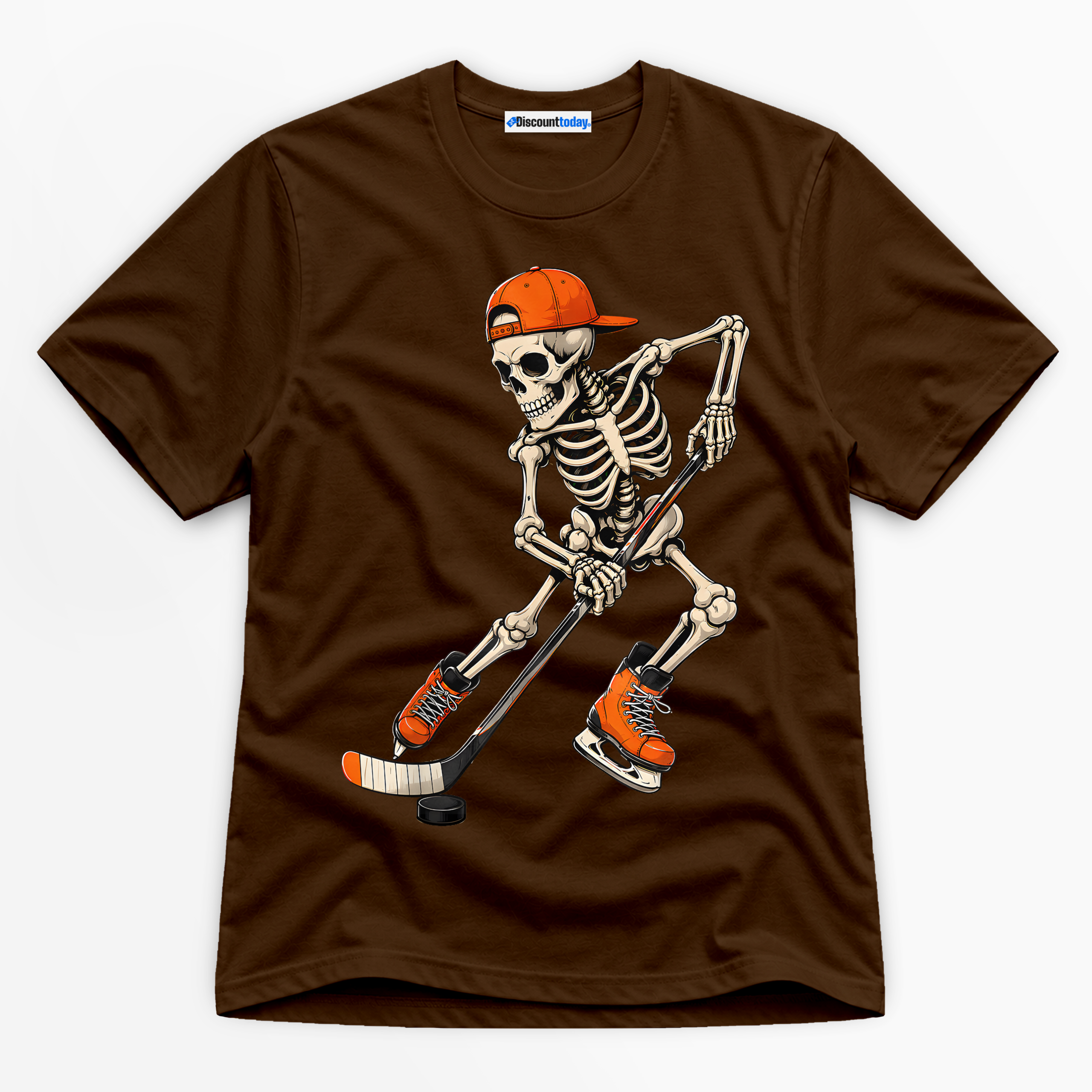 Hockey Skeleton Premium Graphic Dark Chocolate T-Shirt - Halloween catona-0963-v6