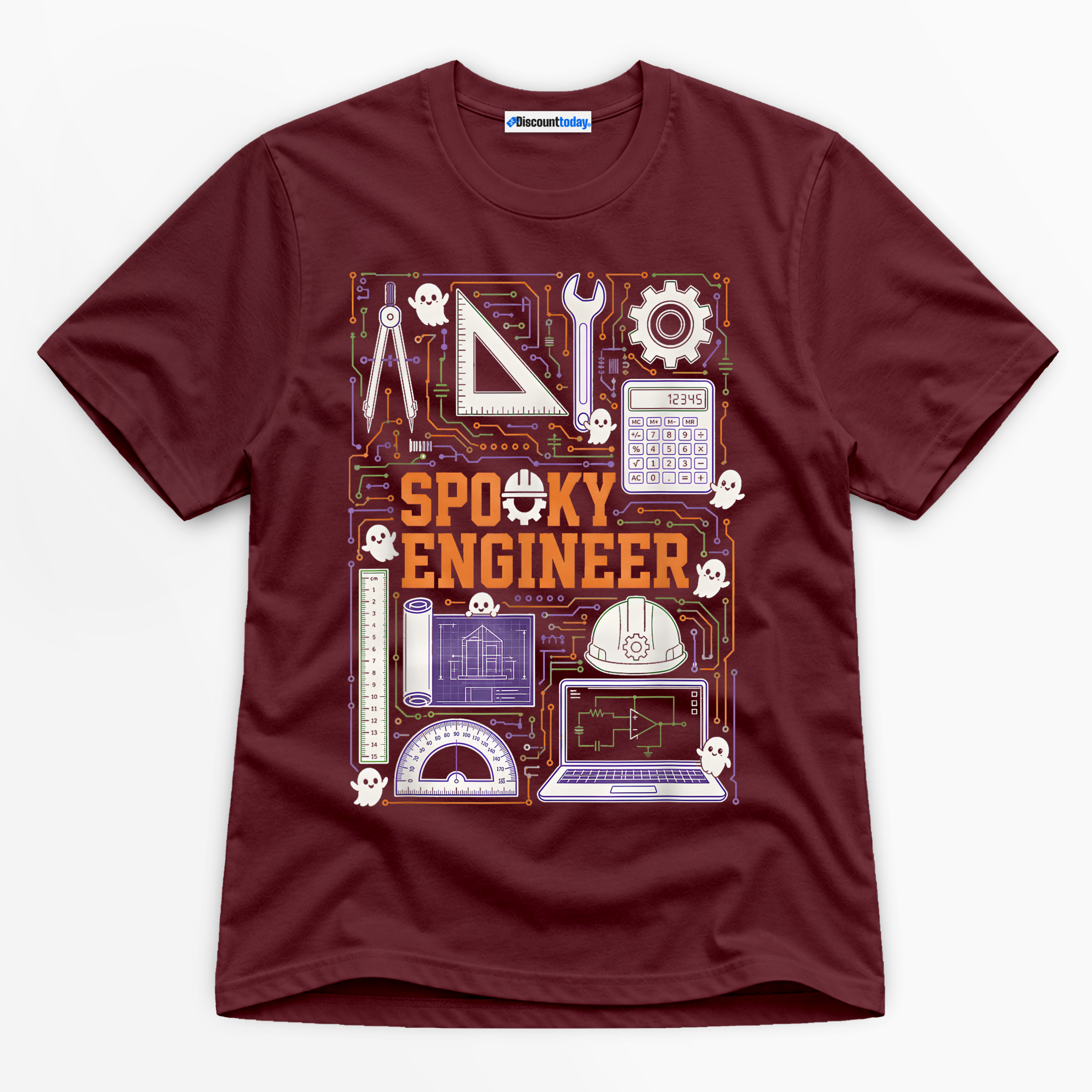 Spooky Engineer Premium Graphic Maroon T-Shirt - Halloween catona-0964-v2