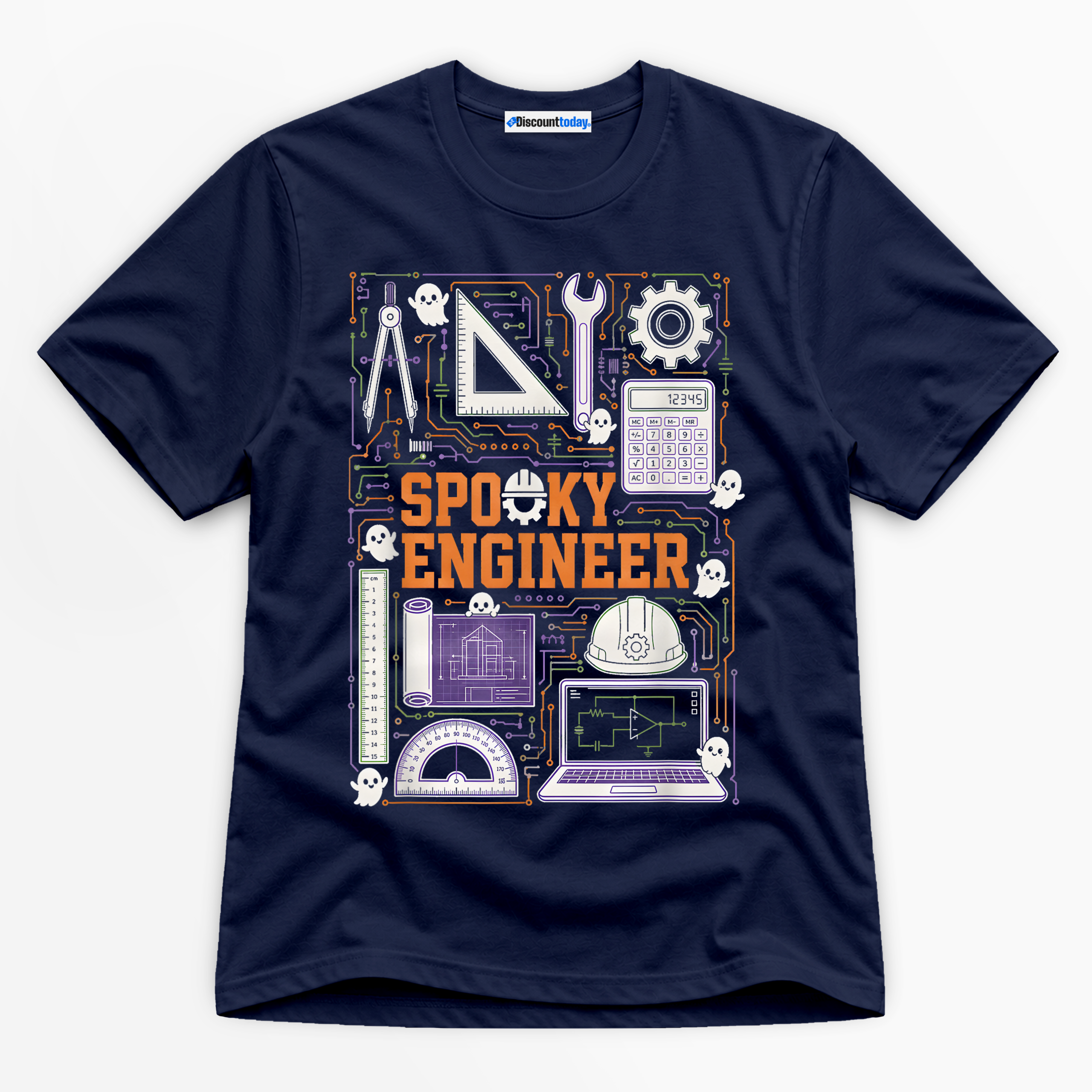 Spooky Engineer Premium Graphic Navy T-Shirt - Halloween catona-0964-v4